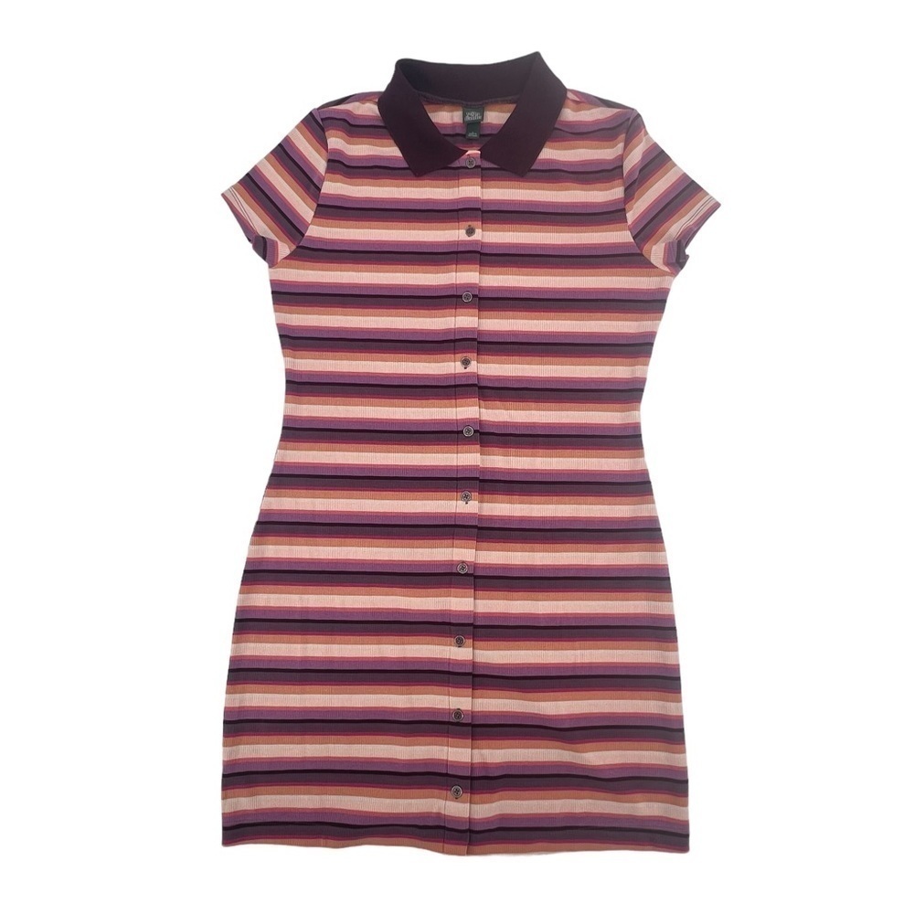 wild fable Purple Striped Button Up Pointed Collar Dress Size Large Women’s